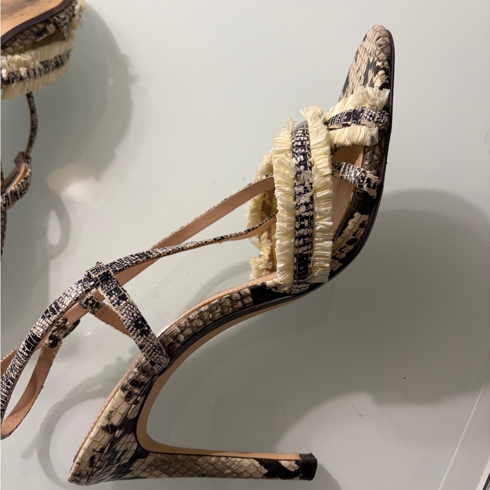 Zara Snakeskin Strappy Heels - Cream and Black - Picture 12 of 15